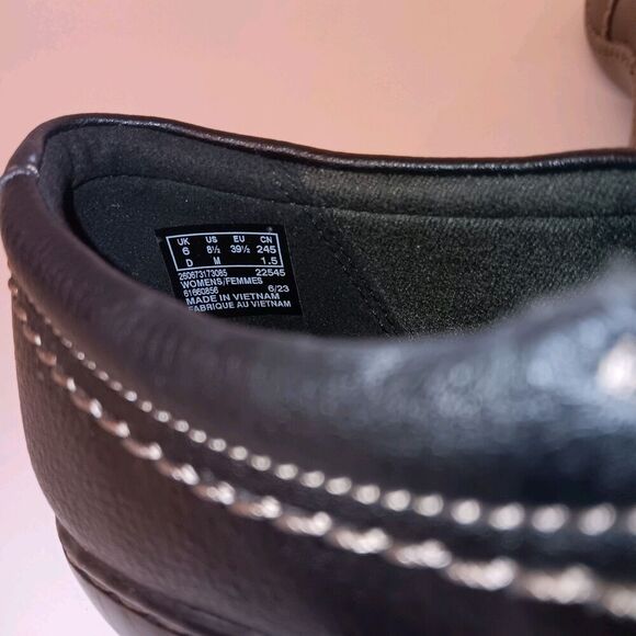 Clarks Women's Black w/White Stitch Ashland Effie Flat Slip-on Loafers Size 8.5 - Picture 5 of 6